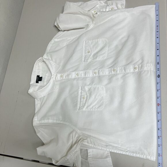 J Crew Chambray Pocket Tunic Womens Size L White Button Up Shirt Collared Work - Picture 12 of 13